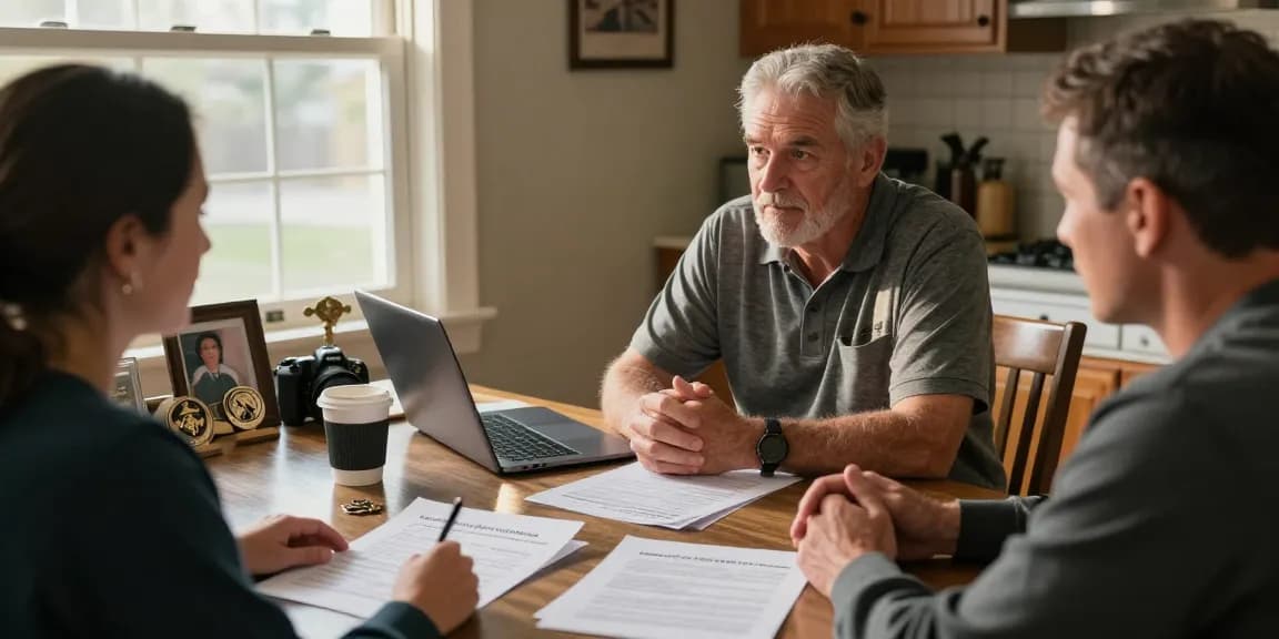Veteran transition to civilian life discussion at home, showing supportive environment.